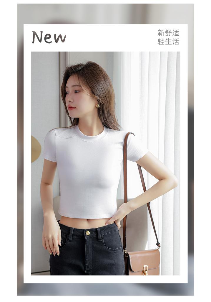 Small high neck pure cotton design new spring and summer crop exposed short style slim fit bottom top JS