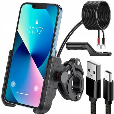 Motorcycle Phone Holder USB Charger 12/24V + USB Cable 20cm