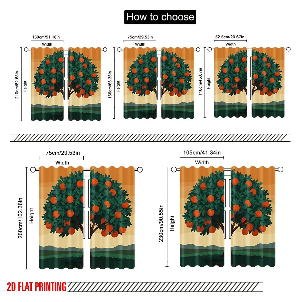 2 Stück 2D Flachdruck Vorhänge Ernte von Orangenbaumfrüchten Polyester Ohne Strom Weihnachtsdekorationen Verwendung für Feiertag