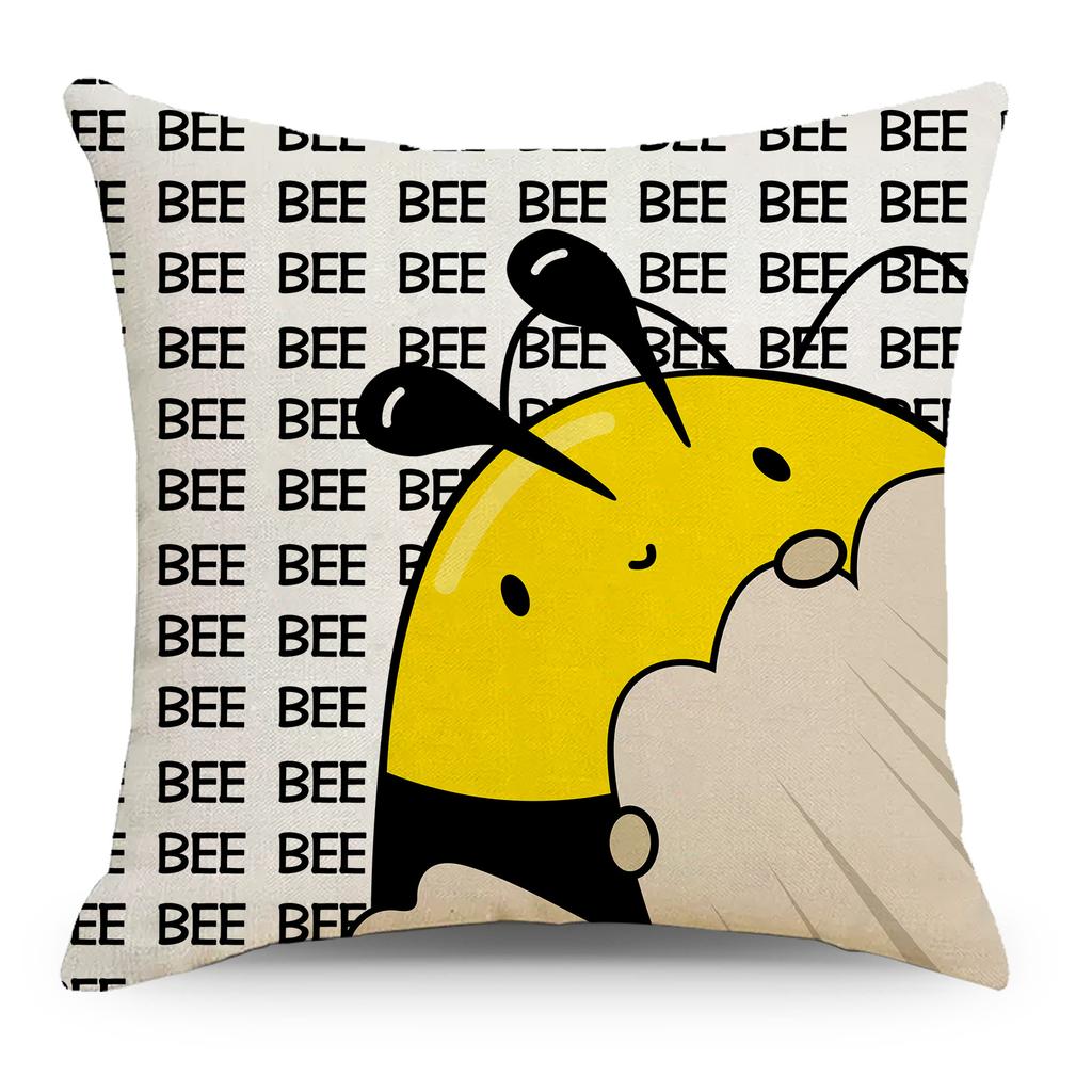 New Sunflower Printed Pillowcase Cartoon Bee Linen Home Cushion Cover Nordic Sofa Pillowcase