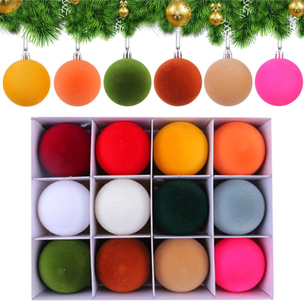 12Pcs 2.4 Inch Christmas Balls Decorative Balls Velvet Xmas Hanging Tree Pendants Christmas Tree Decoration Ornaments Xmas Decor