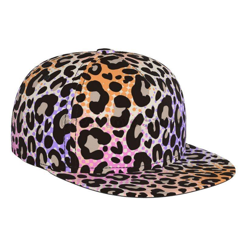 Leopard Print Baseball Cap Men Women Adjustable 3D Printed Snapback Flat Bill Hip Hop Hat Flat Brimmed Hat