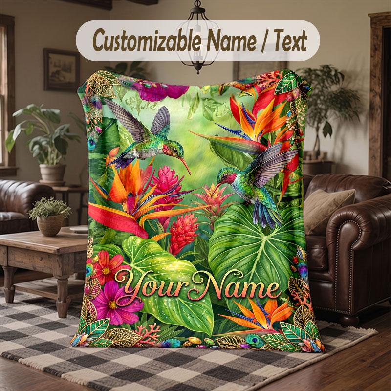 Birds Theme Throw Blanket Custom Name Text Personalized Blanket Soft Cozy Blanket for Home Sofa Bed