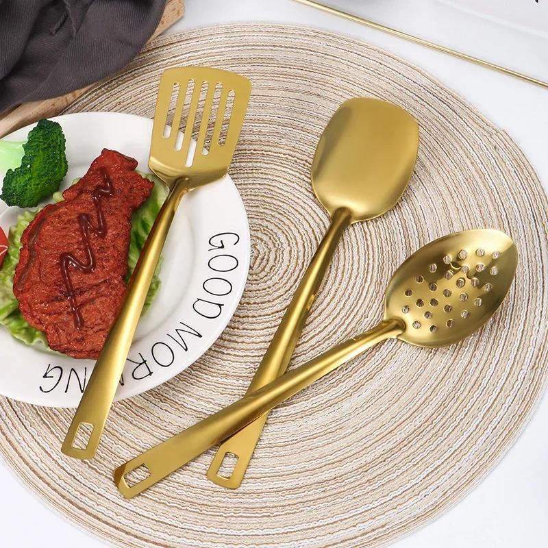 6pcs Korean-style Hot Pot Cutlery Set Stainless Steel Dinnerware Set Home Creative Korean Cutlery Golden Spoons Kitchenware Set