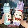 1PC Santa Cat Christmas Hat Pattern 750ml Color Plastic Sports Water Bottle Leakproof Flip Straw Lid Suitable for Sports Office Home Use