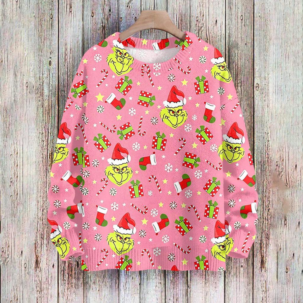 Women's Casual Christmas Print Long Sleeve Neck Knit Sweater