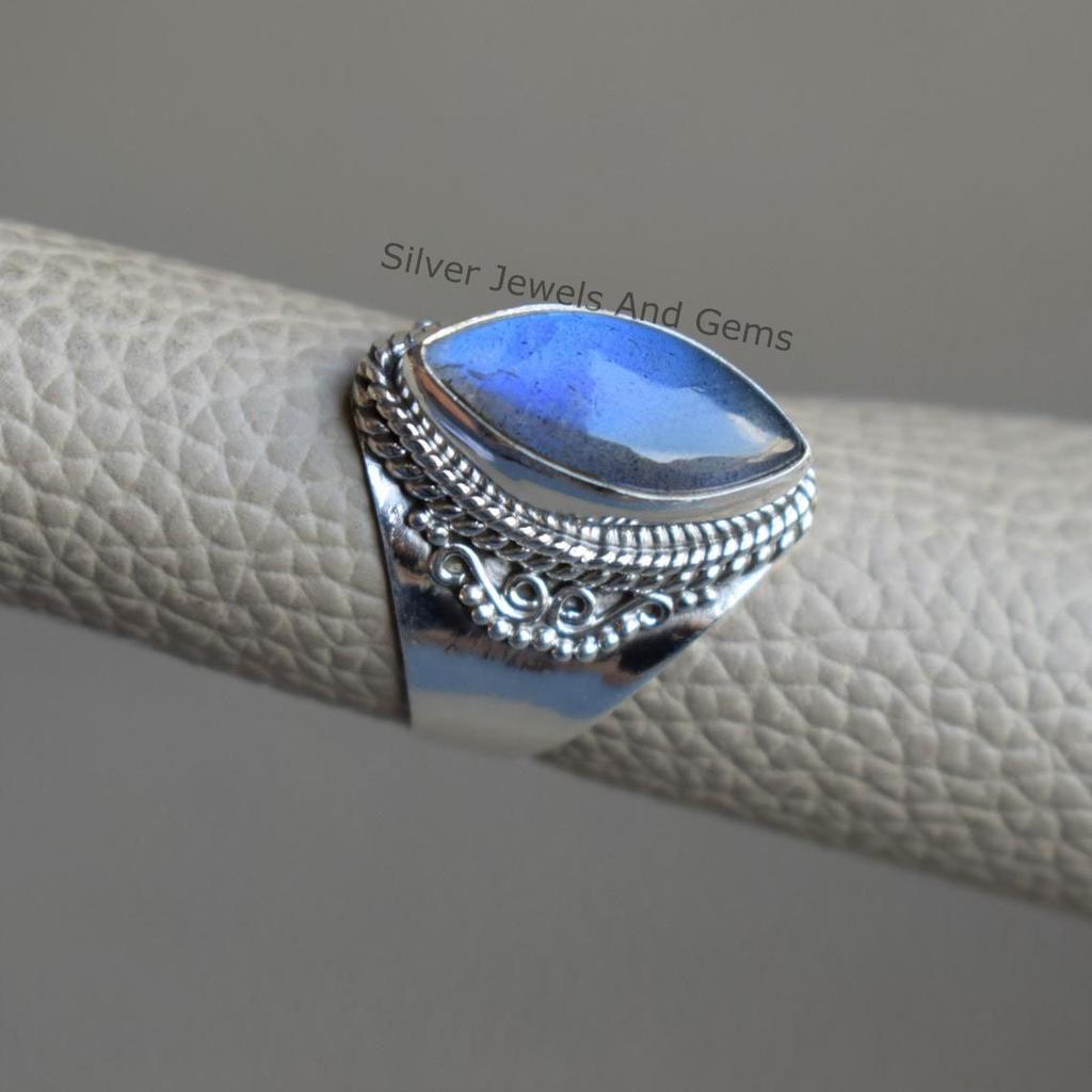Marquise Labradorite Ring: Handmade 925 Sterling Silver Boho Ring