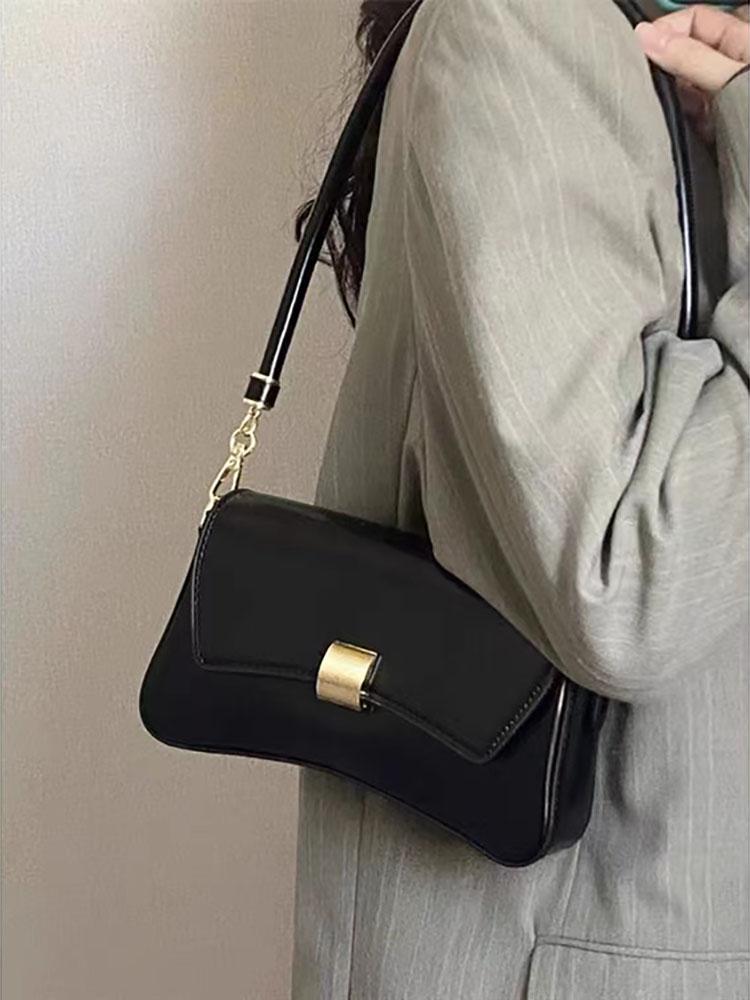 Women's Black Bags 2024 New Fashion Commuter Versatile One Shoulder Crossbody Bag Texture Simple Solid Female Underarm Pack