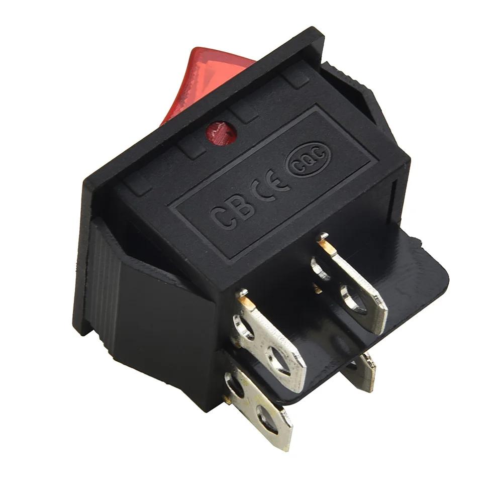 10pcs Red Light 4 Pin DPST ON/OFF Rocker Switch KCD4 15A 250V / 20A 125V AC Power Control Switch For Electrical Instruments