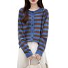 2024 Fall/Winter Pure Wool Color Block Striped Knit Cardigan - Women's Versatile Loose Fit