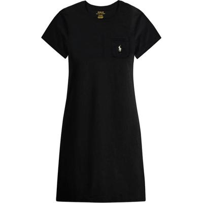 Vestido de Manga Corta de Longitud Media con Cuello Redondo y Logo Bordado Polo Vestidos para Mujer Negro 211795604-008