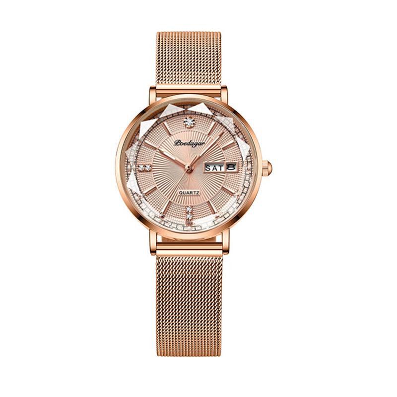 

Женские кварцевые часы Водонепроницаемые женские наручные часы из нержавеющей стали со светящейся сеткой