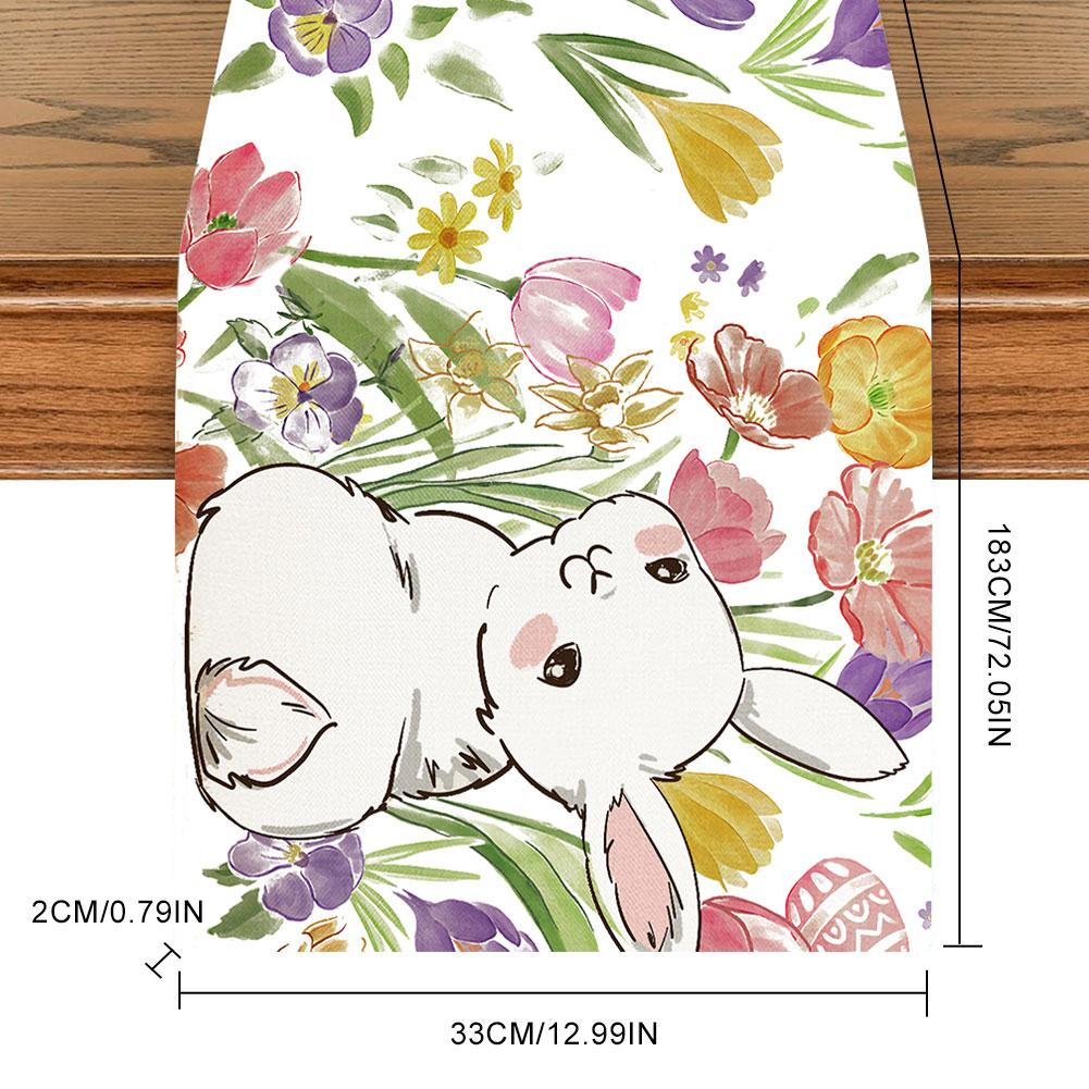 Easter Bunny Eggs Butterfly Floral Linen Table Runner Holiday Party Decor Spring Kitchen Dining Table Runner Easter Decorations