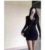 Elegant Black Slim Fit Little Black Dress with Feminine Design and Hip-Hugging Skirt