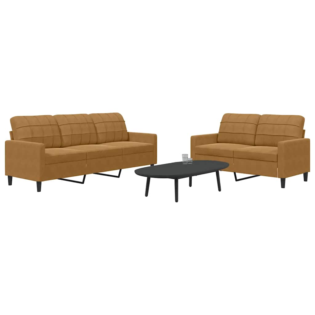 2 Piece Sofa Set with Cushions Brown Velvet