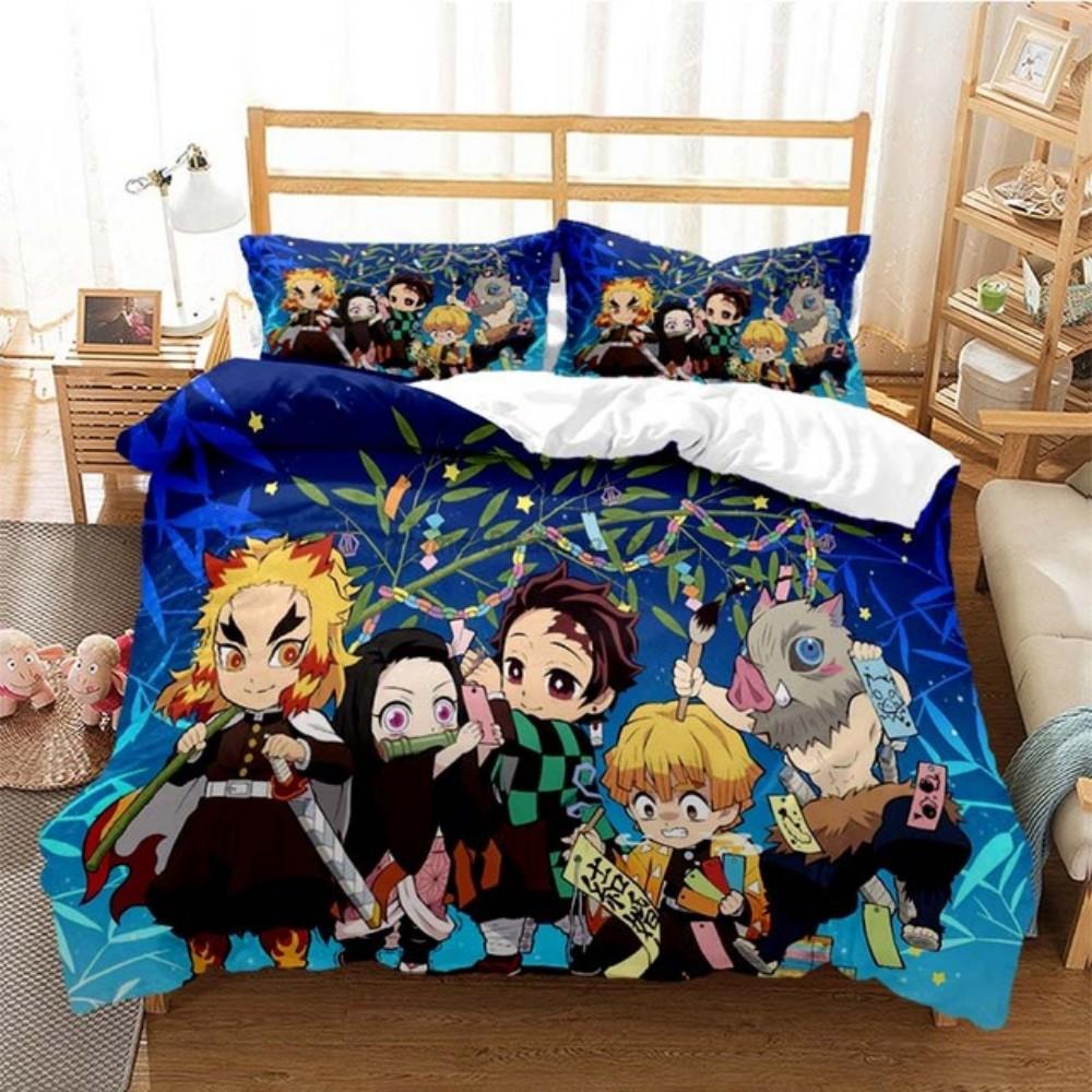 Anime Demon Slayer Sengetøysett Japansk Tegneserie Sengetøy 200x220 Tenåringsjenter Twin Single Queen King Full Dynetrekksett