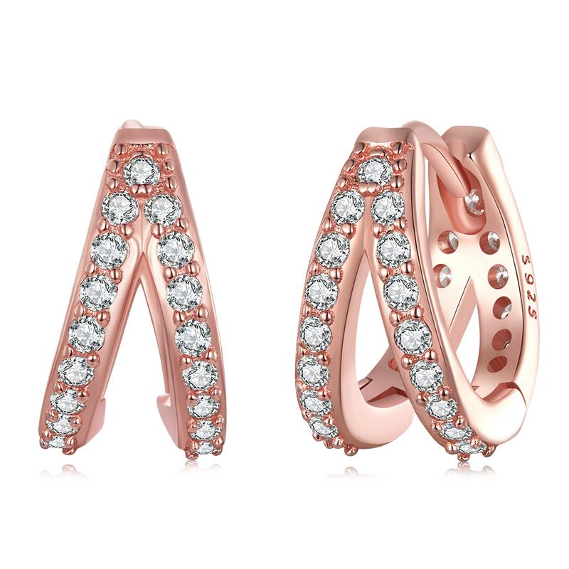 Bamoer Zircon Earrings 925 Silver Unique Double-layered Design Hoop Earrings Women Fine Jewelry