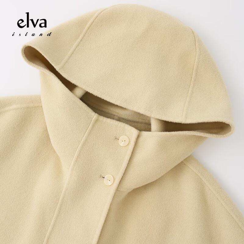 Elva' Island Women's Hooded Double-Sided Mid-Length Wool Coat
