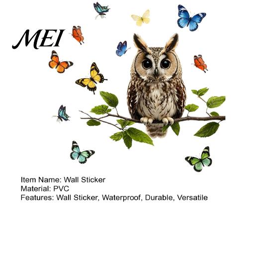 Removable PVC Home Decoration Owl Butterfly Wall Sticker, Forest Animal Illustration Decorative Decals, Seasonal Interior Ornament Waterproof