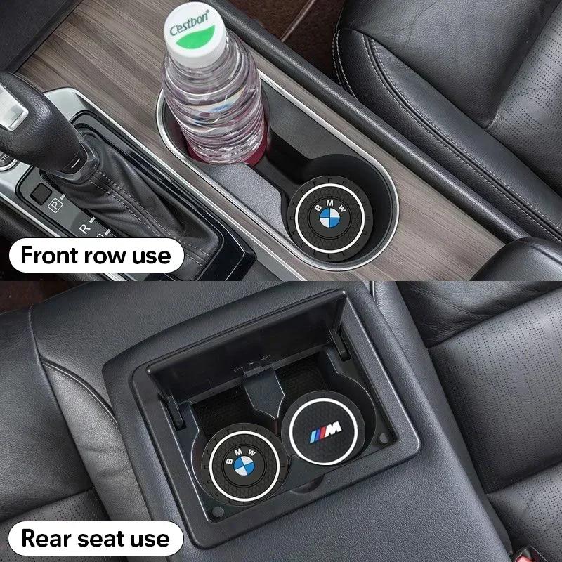 For BMW 2Pcs Car Cup Coaster Waterproof Non-Slip Water Cup Pad Holders Car Interior Accessories For BMW E46 E90 E60 F10 F30 G30