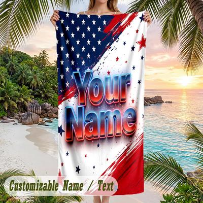 American Patriotic Theme Beach Towel Personalized Custom Name & Text Soft Quick Dry Beach Towel for Swimming Travel