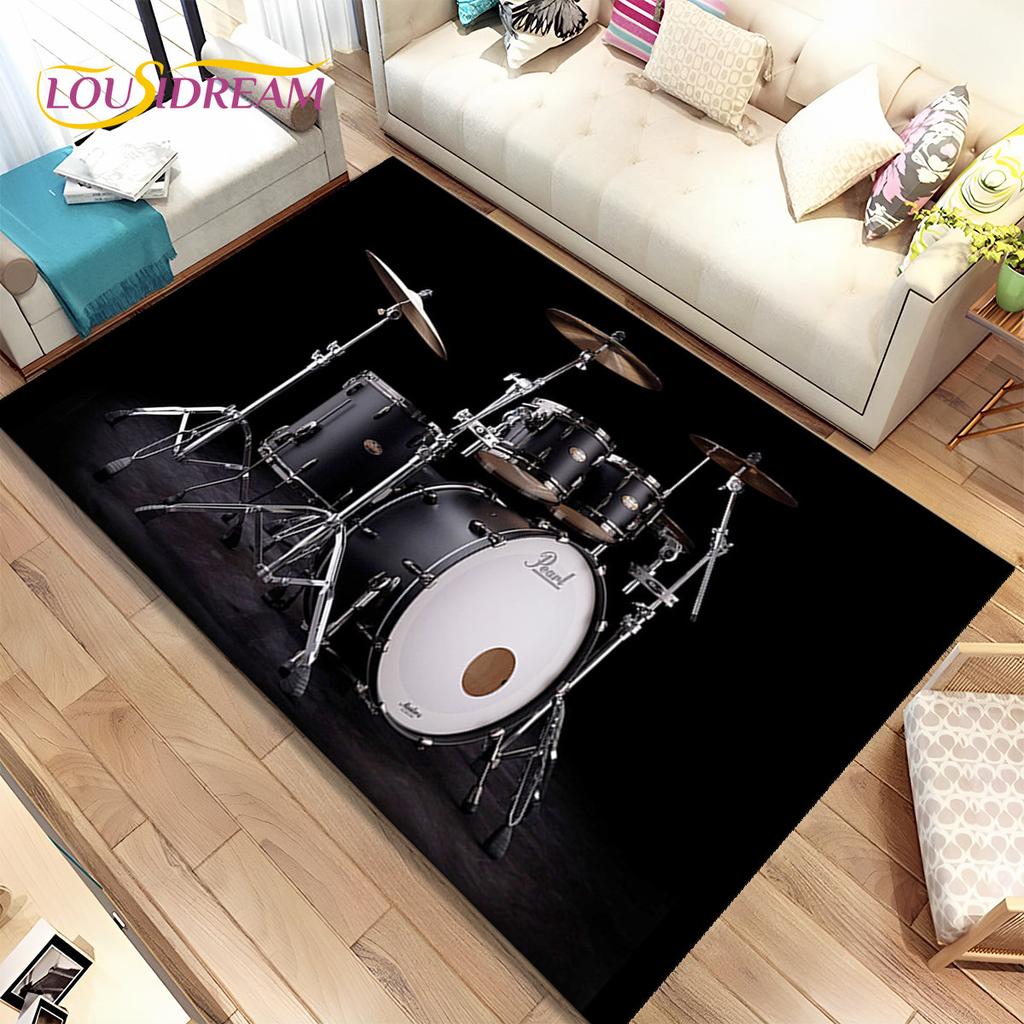 Hudební bicí sada, Koberec s motivem bicích, Koberec do obývacího pokoje, ložnice, k pohovce, Rohožka, Dekorace, Dětská protiskluzová podložka