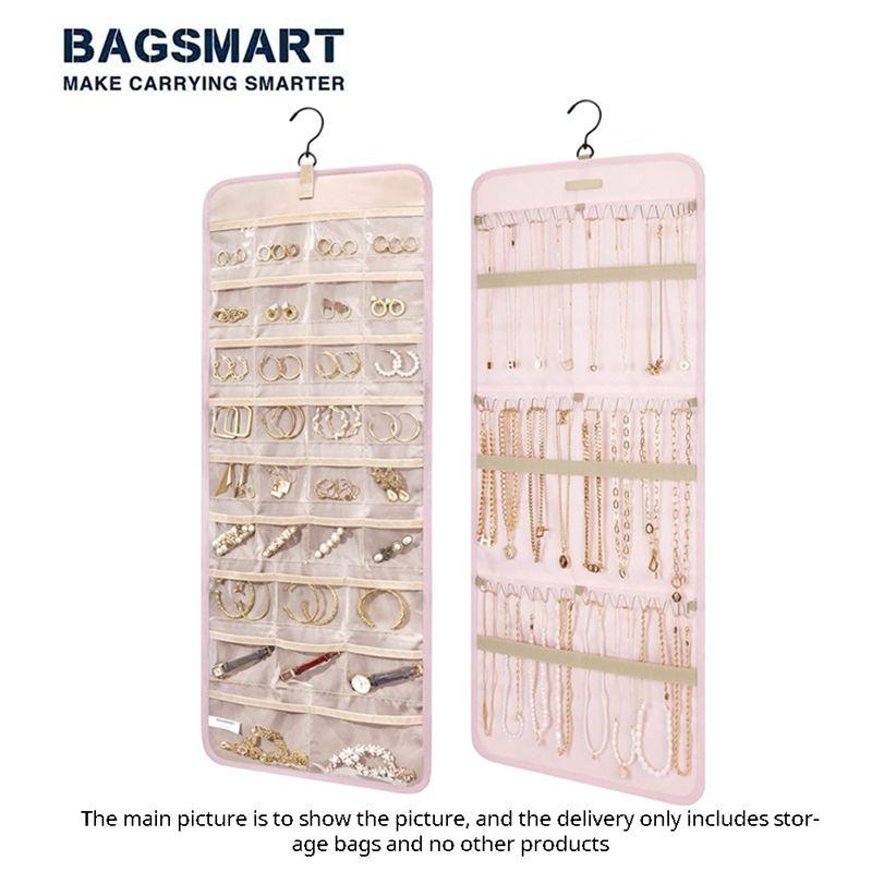 Jewelry Storage Bag, Hanging Storage, Double-Sided Roll-Up Hook Metal Hook Earring Necklace Ring Jewelry Holder-B61B