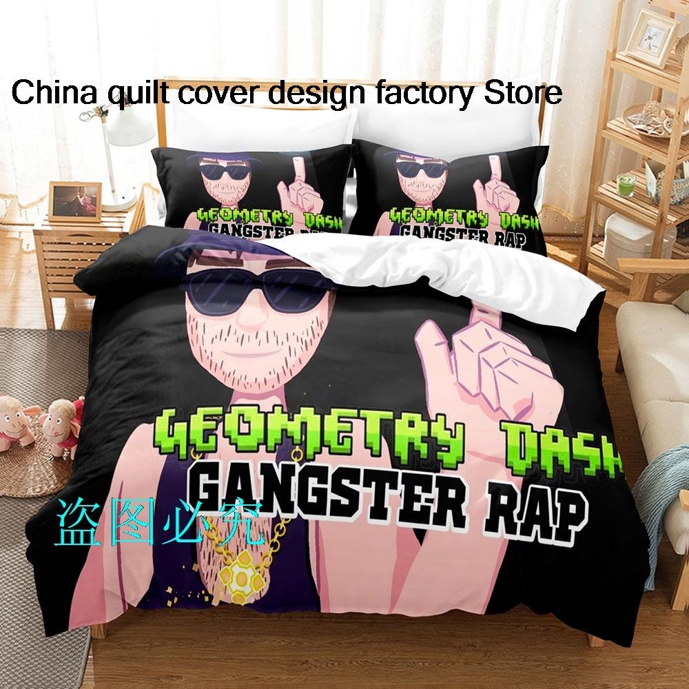 Hip Hop Angry Geometry Dash Bedding Set Single Twin Full Queen King Size Bed Set Adult Kid Bedroom Duvetcover Sets parure de