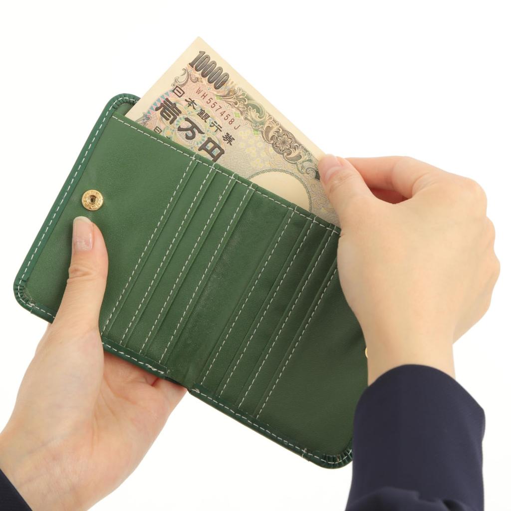 Compact Bi-fold Wallet, Made of Split Cowhide Leather, Two-tone, with Coin Purse, Palm-sized (GR X Wine)