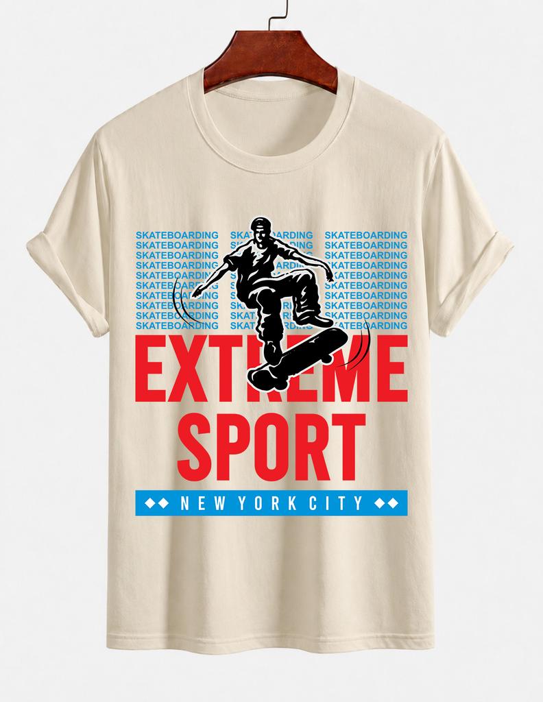 Unisexs Pure Cotton Solid Color Tshirt Extreme Sports Skateboard Print Crew Neck Short Sleeve New York Street Casual Top
