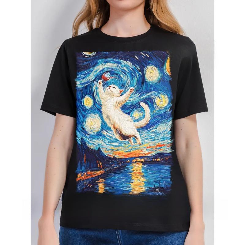 

Летний топ с круглым вырезом и принтом 3D Cat, модные повседневные женские футболки с короткими рукавами 6XL