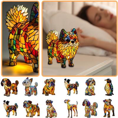 Dog Series Art Night Light, French Lamp, Corgi Lamp, Stained Resin Tabletop Night Light, LED Cute Pet Table, Vintage Animal Home Decor