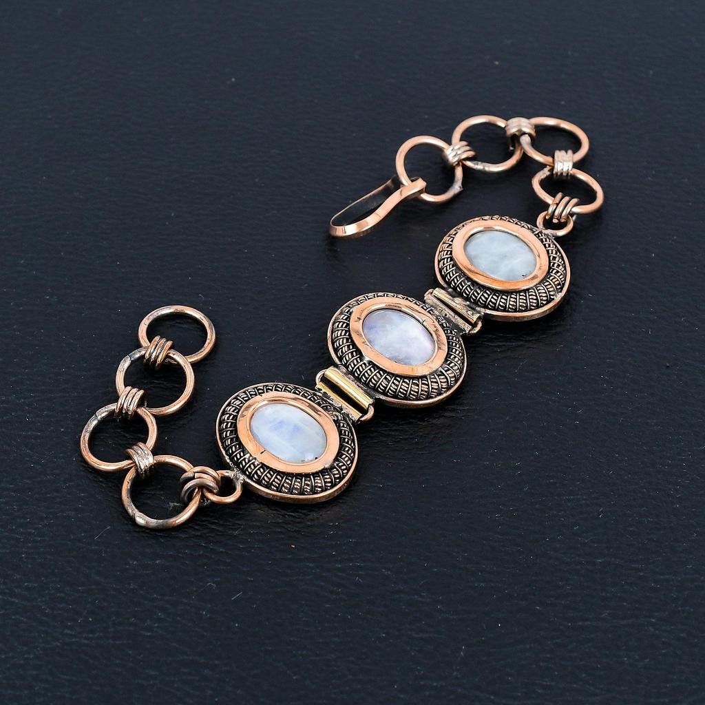 Rainbow Moonstone Bracelet, 999 Copper Wire Wrapped Gemstone Jewelry, Handmade Bracelet Amazing Jewelry, Gift For Love