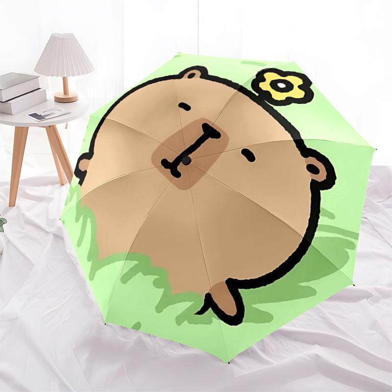 1pc Cute Capybara Automatic Folding Umbrella, Portable Collapsible Design, 8-Rib Iron Frame, Outdoor Accessory yy250905066