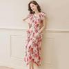Women's Summer 2026 Chiffon Floral Print Dress with Waist-Cinched Design - French Style Mid-Length Fairy Dress