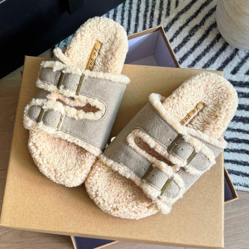 Fashion Fur Women Cotton Slippers Flats Fashion Walking Shoes Winter New Designer Boots Woman 2025 Cozy Short Plush Botas Mujer Zapatos