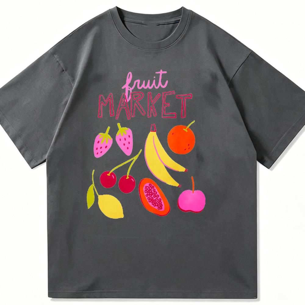 Fruit Market Graphic T Shirt Summer Vintage Fruit Print Short Sleeve Tees Casual Loose Fit Crew Neck Cotton Tops