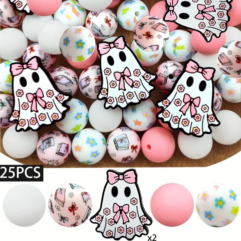 25PCS Multi-Size Halloween-Themed Silicone Beads Set, Perfect for DIY Craft Projects Like Keychains, Necklaces, Bracelets & More