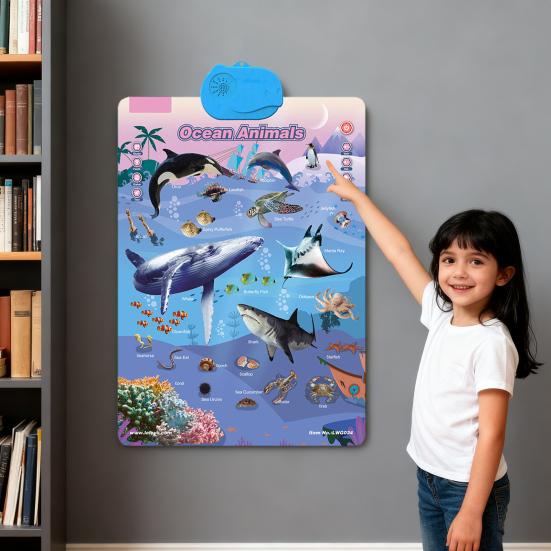 Electronic Talking Wall Chart ABC Words Animals Fruits Vehicles Alphabet Learning Poster Chart Toddlers Interactive Educational Hanging Chart Toy