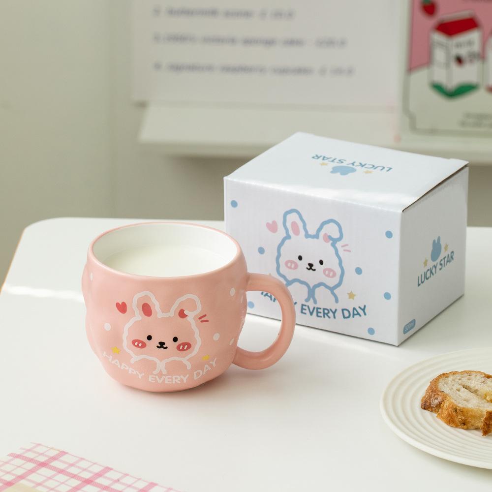 Soft and Cute Rabbit Ceramic Cup High looking Mug Couple Home Breakfast Milk Cup Cute Girls Ceramic Water Cup