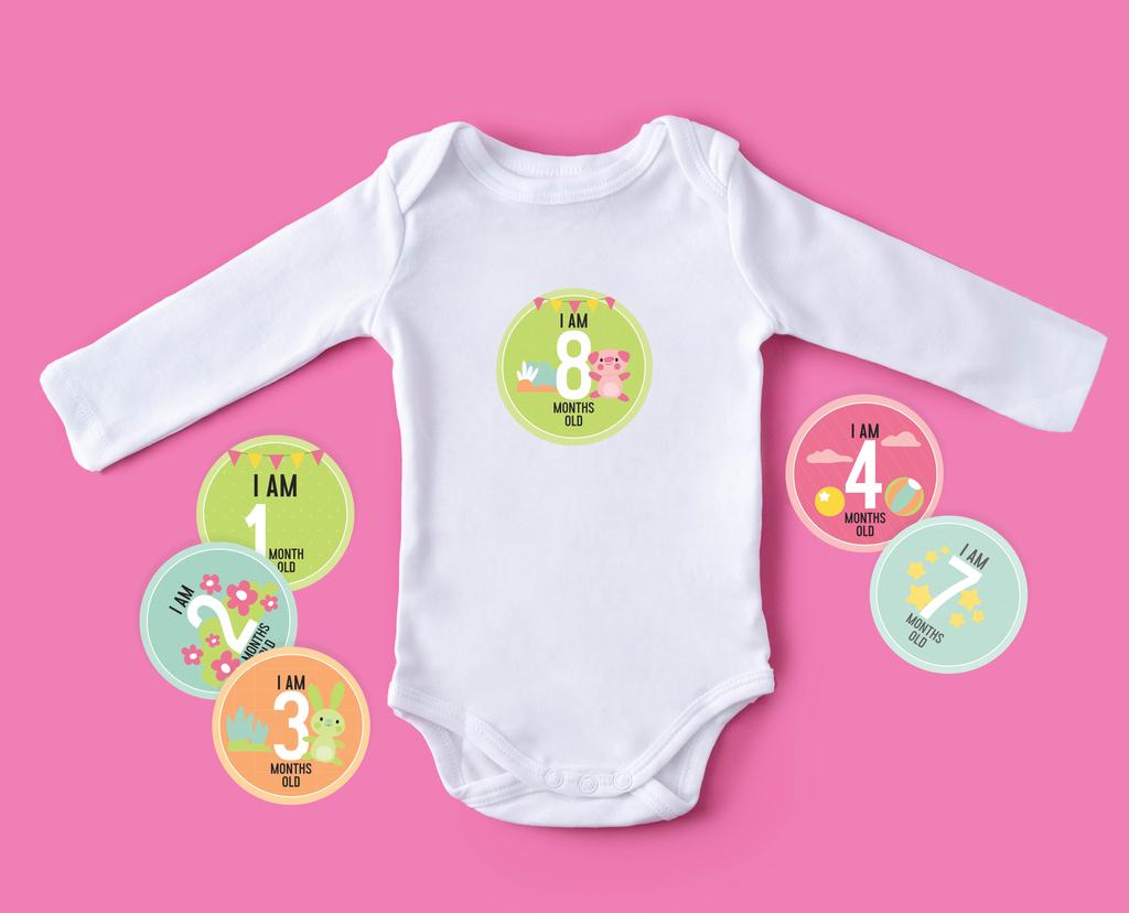 Inkdotpot 12 Month Baby  Milestone  Sticker  Boy Girl-Monthly  Milestone  Round  Stickers 24 Count