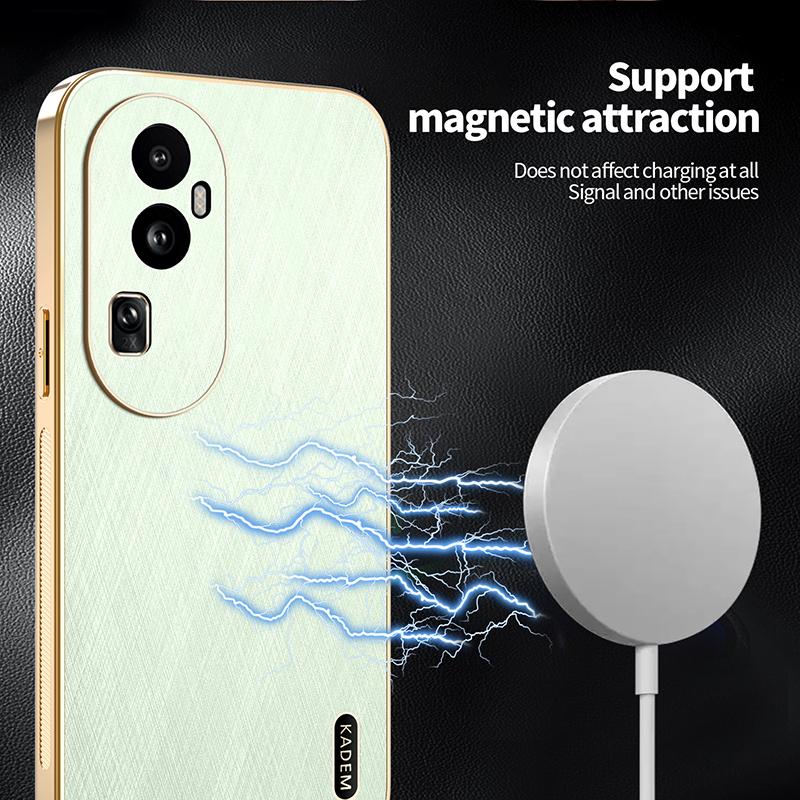 For Magsafe Wireless Charging Plating Frame Leather Phone Case For OPPO Reno 13 Pro 11 8 10 12 Pro A80 A79 A60 Bumper Back Cover