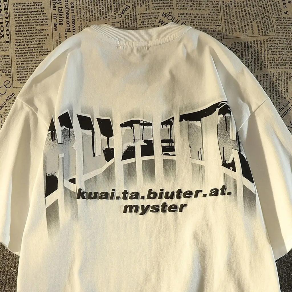 Men'S T Shirts Summer Beach Harajuku Casual Loose O-Neck Oversize Women Y2K Short Sleeve Tops Beach Tees Fashion Retro Printing