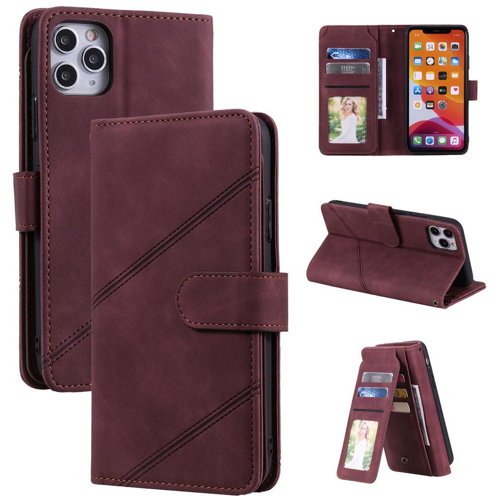 Applicable to iPhone16 mobile phone leather case 15Pro skin matte solid color nine-card wallet protective case Samsung S25