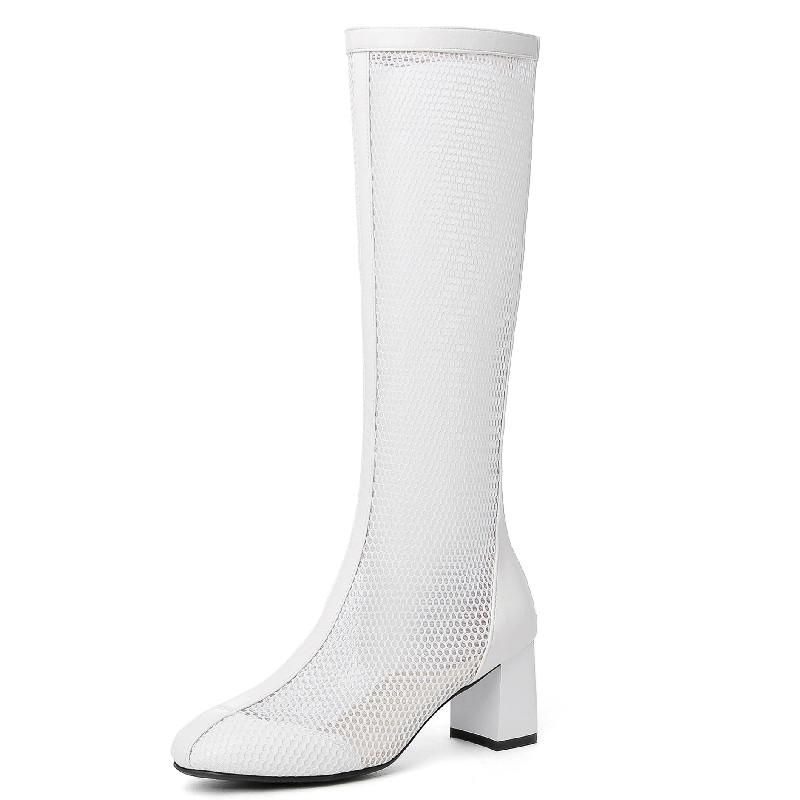 

Fashion High Boots For Women 2026 Spring Summer Knee High Boots Black White Lace Party Shoes Ladies Boot Large Size 45 34 белый