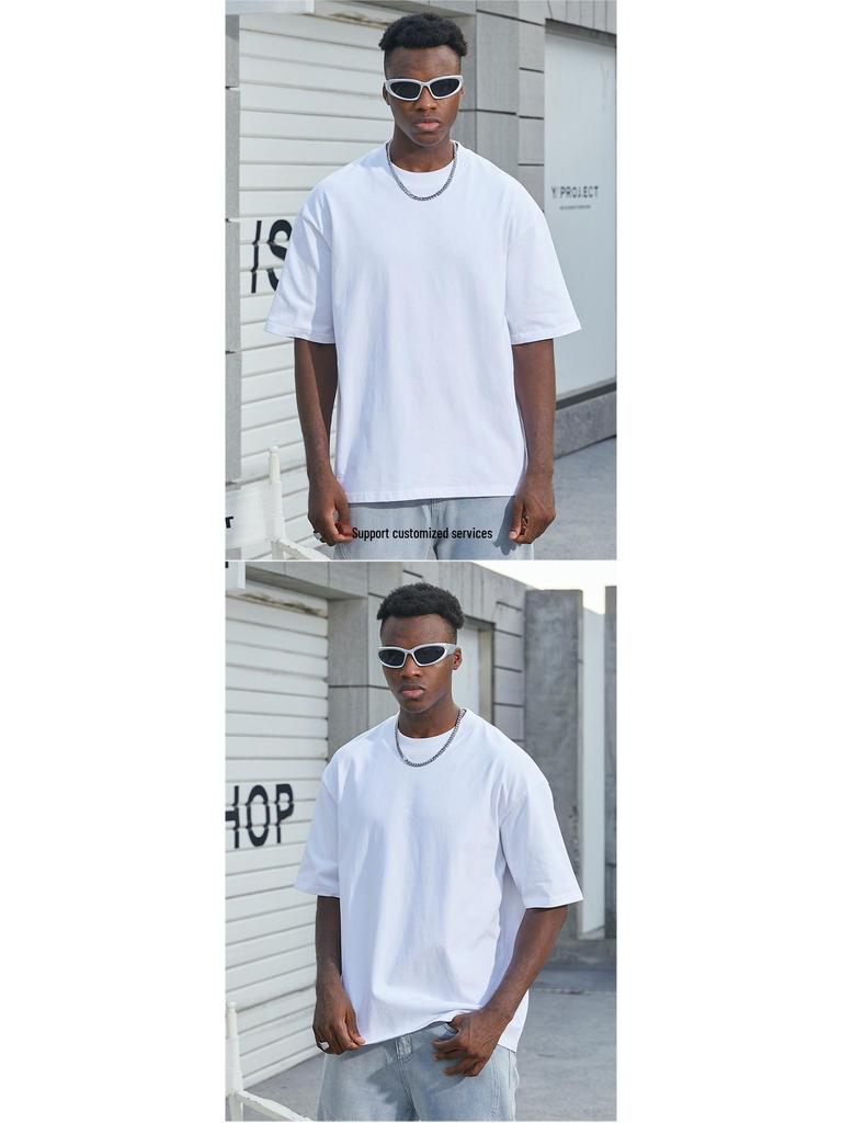 Men's Pure Cotton Oversized Heavyweight T-Shirt - Plus Size Solid Color Short Sleeve Trend