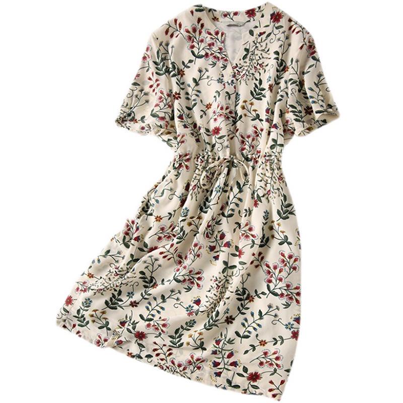 Luxurious Mulberry Silk Floral Dress - 2025 Summer Spring Mid-Length Women's Fashion