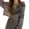 Sheer Mesh Sun Proof Shirt Tie Dye Sheer Long Sleeve Trendy Mesh Sun Protection Top Beach Cover Up