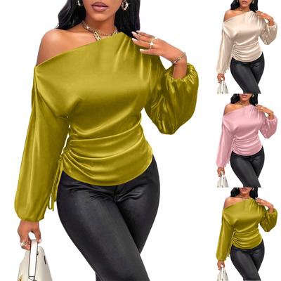 Γυναικείο Ασύμμετρο Τοπ Πουκάμισο με Μακρύ Μανίκι και Κολάρο