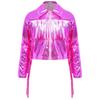 Girls Dance Jacket Metallic Tassel Design Turn Down Collar Long Sleeve Zipper Fringe Party Top